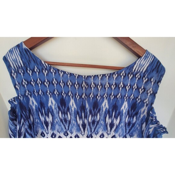 New Directions Women’s Shirt XL Blue White Cold Shoulder Blouse Top Boho Dressy - Picture 5 of 11
